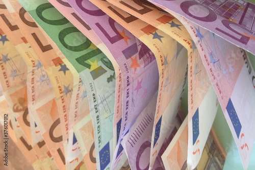 currency, money, euro, wealth, European currency, Europe cash, European bank, fifty euros, one hundred euros, two hundred euros,  five hundred euros, two hundred euros, one hundred euros, fifty euros, photo