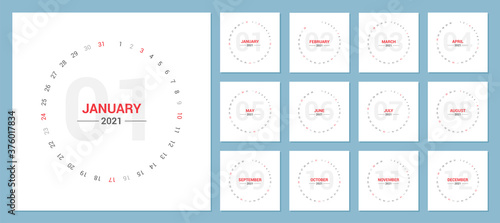 2021 circle calendar vector design. Separated all month.