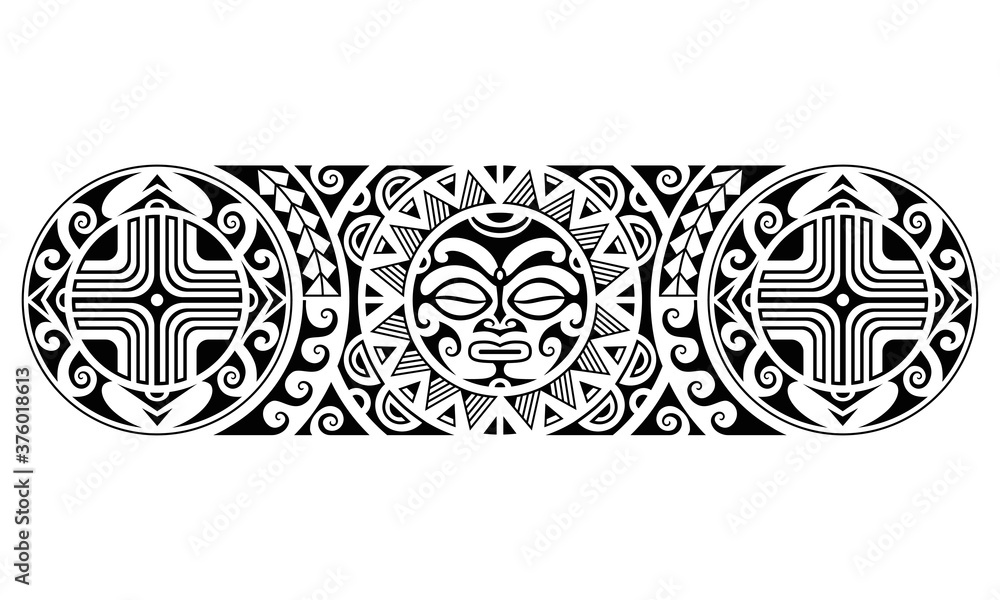 Maori polynesian tattoo border tribal sleeve seamless pattern vector with  sun face. Samoan bracelet tattoo design fore arm or foot. Armband tattoo  tribal. Stock Vector | Adobe Stock