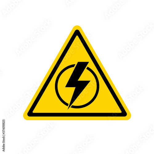Power outage. Sign without electricity. Warning logo. Symbol danger. Flat triangular yellow and black icon. Electricity lights out. Caution. Concept safety. Electric lightning. High voltage. Vector 