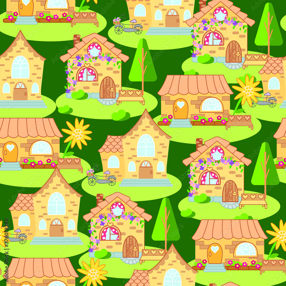 Seamless pattern with country house. Vector illustration. Seamless pattern with country house. Vector illustration.