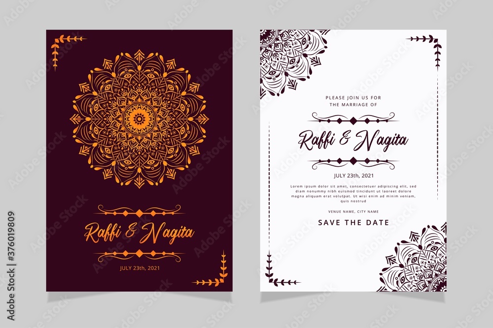 Elegant flower mandala wedding invitation card template