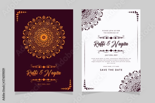 Elegant flower mandala wedding invitation card template