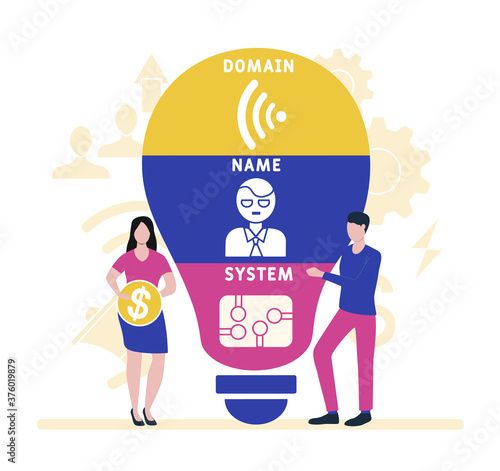 Flat design with people. DNS - Domain Name System. Platform. business concept background. Vector illustration for website banner, marketing materials, business presentation, online advertisin