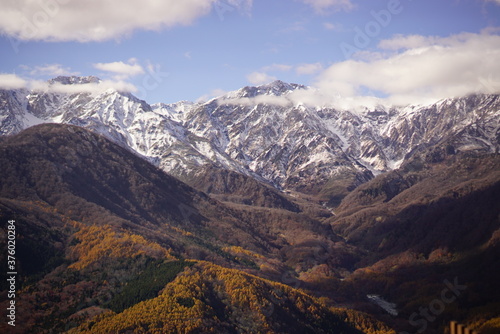 Beautiful autumn landscape in Northern Alps of Japan  Hakuba  Nagano