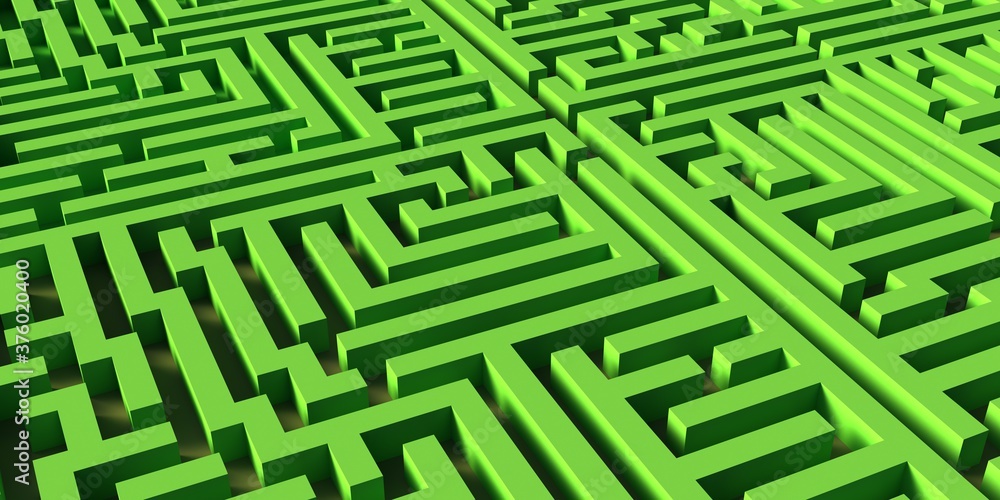 Large green labyrinth. Complexity and confusion