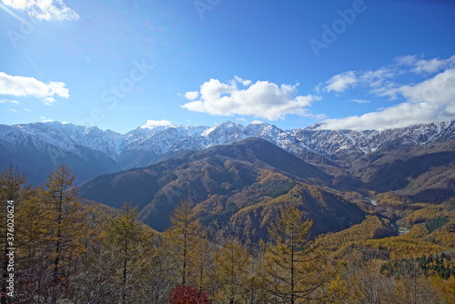 Beautiful autumn landscape in Northern Alps of Japan  Hakuba  Nagano