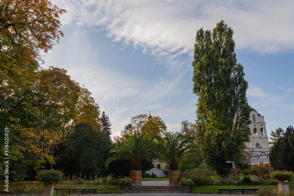 Poland Wilanow beautiful park with blue sky in autumn