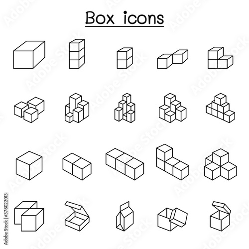 Box icons in thin line style