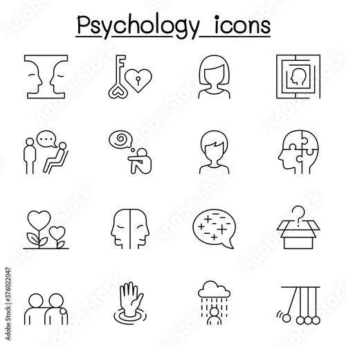 Psychology icons set in thin line style