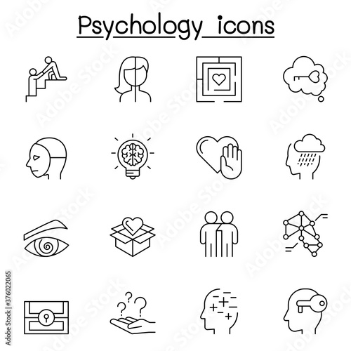 Psychology icons set in thin line style