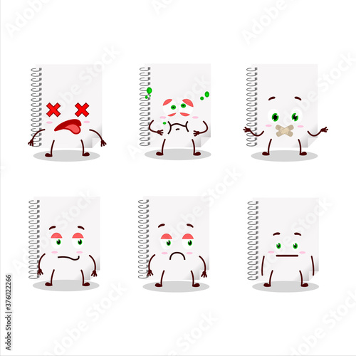 Spiral blank white notebooks cartoon character with nope expression