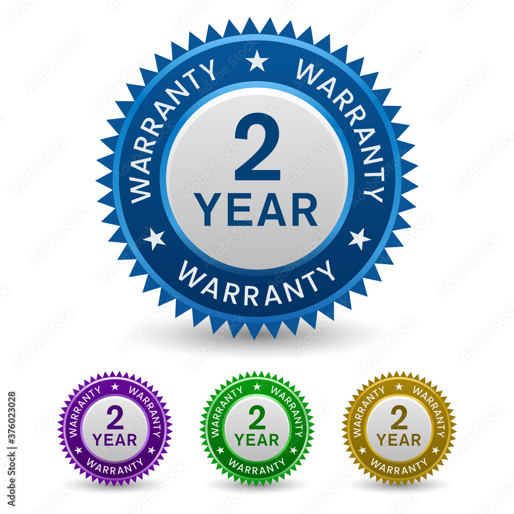 Colorful, Powerful 2 Year Warranty sign, badge, Seal isolated on white background. Colorful, Powerful 2 Year Warranty sign, badge, Seal isolated on white background.