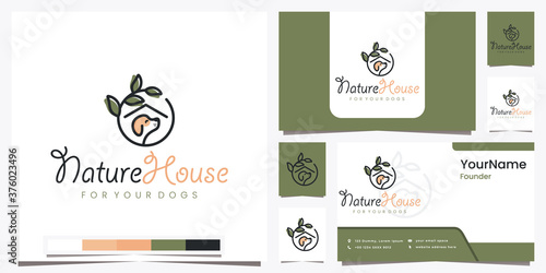 nature house for your dogs with beautiful line art logo design inspiration