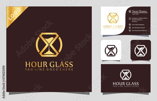 Gold Diamond Hour Glass logo design inspiration vector illustration with line art style,  fashion, cosmetic, modern company icon business card