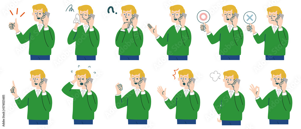 男性　外国人　ブロンド　携帯電話　スマホ　セット
