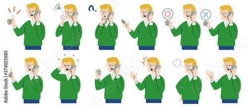 男性　外国人　ブロンド　携帯電話　スマホ　セット
