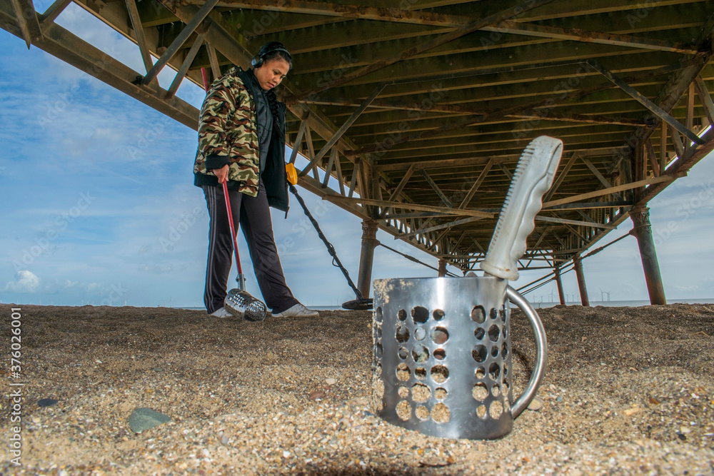 Female Filipino Metal Detecting Skegness Beach Stock Photo Adobe Stock