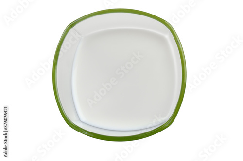 glass of milk  isolated on white background. Top view