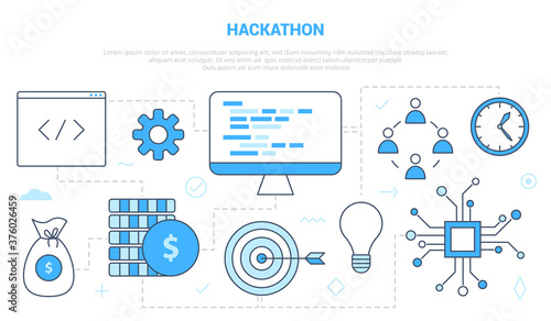 hackathon development concept with icon set template banner with modern blue color style