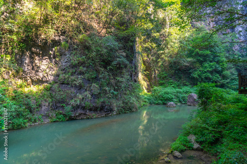 Summer scenery of the Three Gorges Waterfall in Yichang  Hubei  China