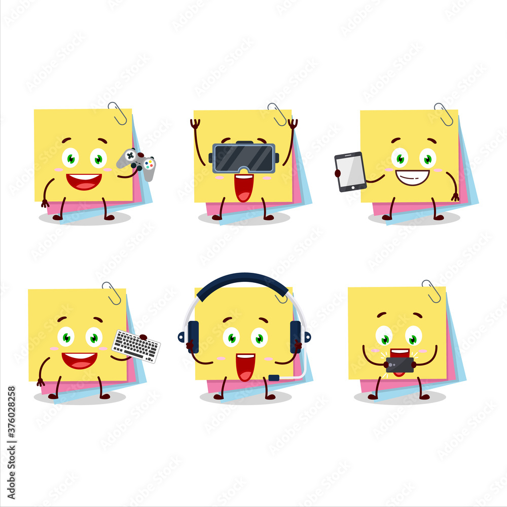Sticky notes paper cartoon character are playing games with various cute emoticons Sticky notes paper cartoon character are playing games with various cute emoticons
