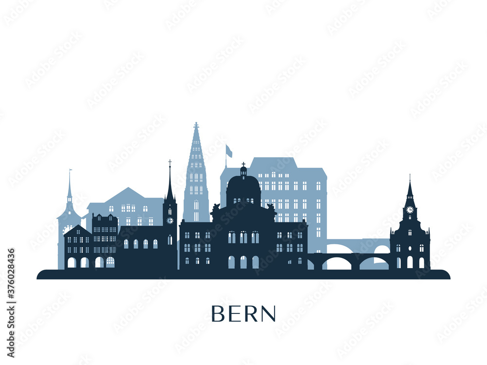 Bern skyline, monochrome silhouette. Vector illustration.