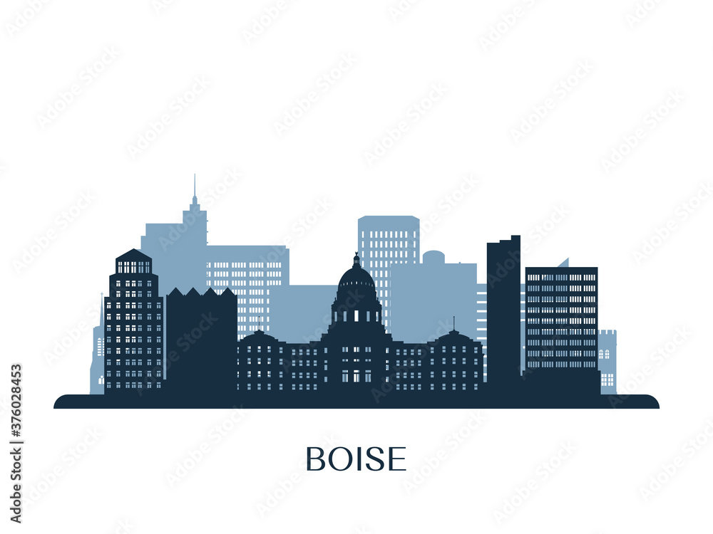 Boise skyline, monochrome silhouette. Vector illustration.