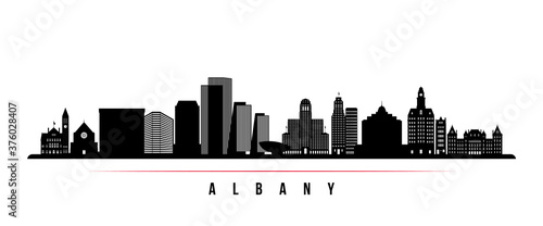 Albany skyline horizontal banner. Black and white silhouette of Albany City, New York. Vector template for your design.