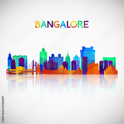 Bangalore skyline silhouette in colorful geometric style. Symbol for your design. Vector illustration.