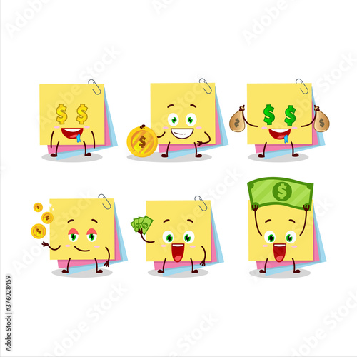 Sticky notes paper cartoon character with cute emoticon bring money