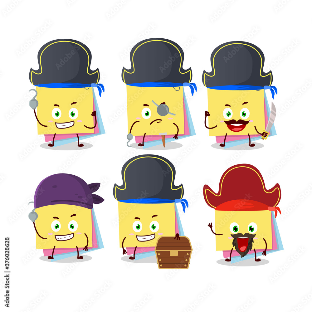 Cartoon character of sticky notes paper with various pirates emoticons Cartoon character of sticky notes paper with various pirates emoticons