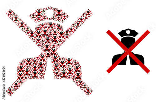 Recursion collage cancel policeman and original icon. Vector collage is created from randomized cancel policeman items. Flat vector design on a white background.