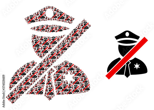 Recursion collage blacklisted police man and basic icon. Vector collage is made from recursive blacklisted police man icons. Flat vector design on a white background.