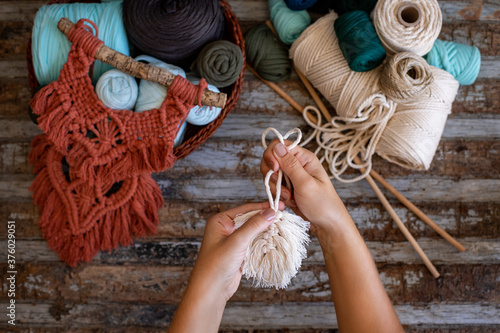 Obraz na plátne Weaving macrame at home
