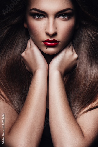 Wallpaper Mural portrait of beautiful girl with red lips Torontodigital.ca