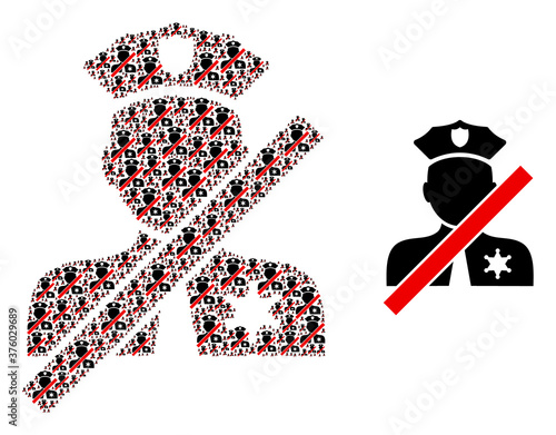 Recursion mosaic closed police officer and basic icon. Vector mosaic is done of repeating closed police officer items. Flat vector design on a white background.