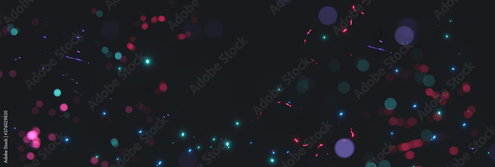 blurred colorful particles from neon lights in front of black backgound - obrazy, fototapety, plakaty 