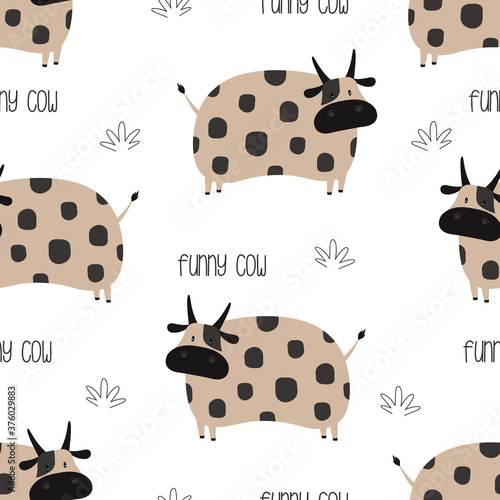 funny cow seamless pattern isolated on white