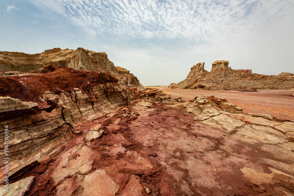 エチオピアのダナキル砂漠ツアーで立ち寄った、ダロール火山近くにある塩の奇岩群