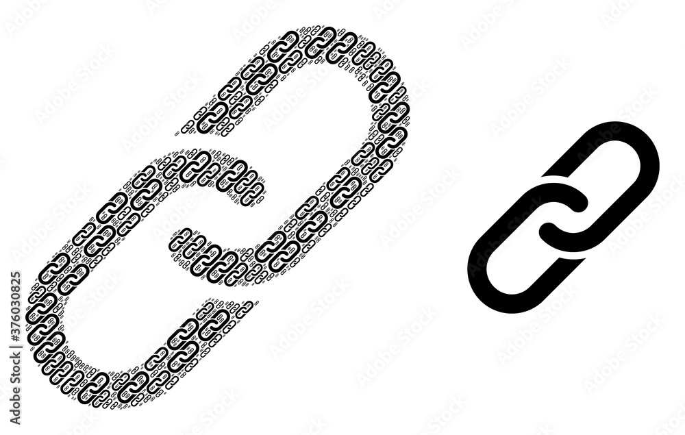 Fractal mosaic chain and source icon. Vector mosaic is formed with repeating chain elements. Flat vector design on a white background. Fractal mosaic chain and source icon. Vector mosaic is formed with repeating chain elements. Flat vector design on a white background.