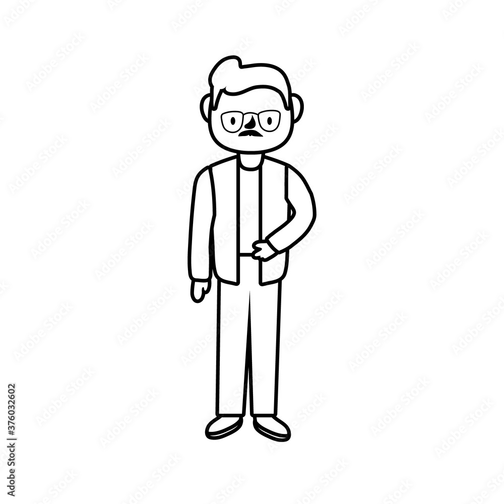 male teacher wearing eyeglasses worker character line style icon