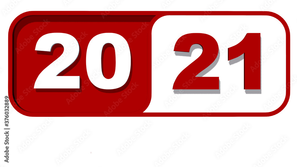 Year change 2021 - Year numbers in red color on plate - isolated on white background - 3D illustration Year change 2021 - Year numbers in red color on plate - isolated on white background - 3D illustration