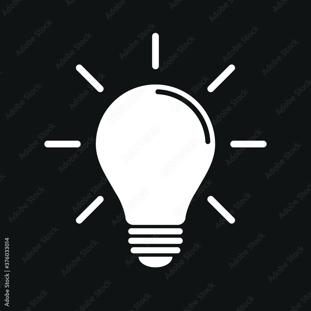 Light bulb icon. Incandescent lamp symbol. Idea and innovation sign. Creative energy or inspiration logo. Lightbulb silhouette isolated on black background. Vector illustration image. Light bulb icon. Incandescent lamp symbol. Idea and innovation sign. Creative energy or inspiration logo. Lightbulb silhouette isolated on black background. Vector illustration image.