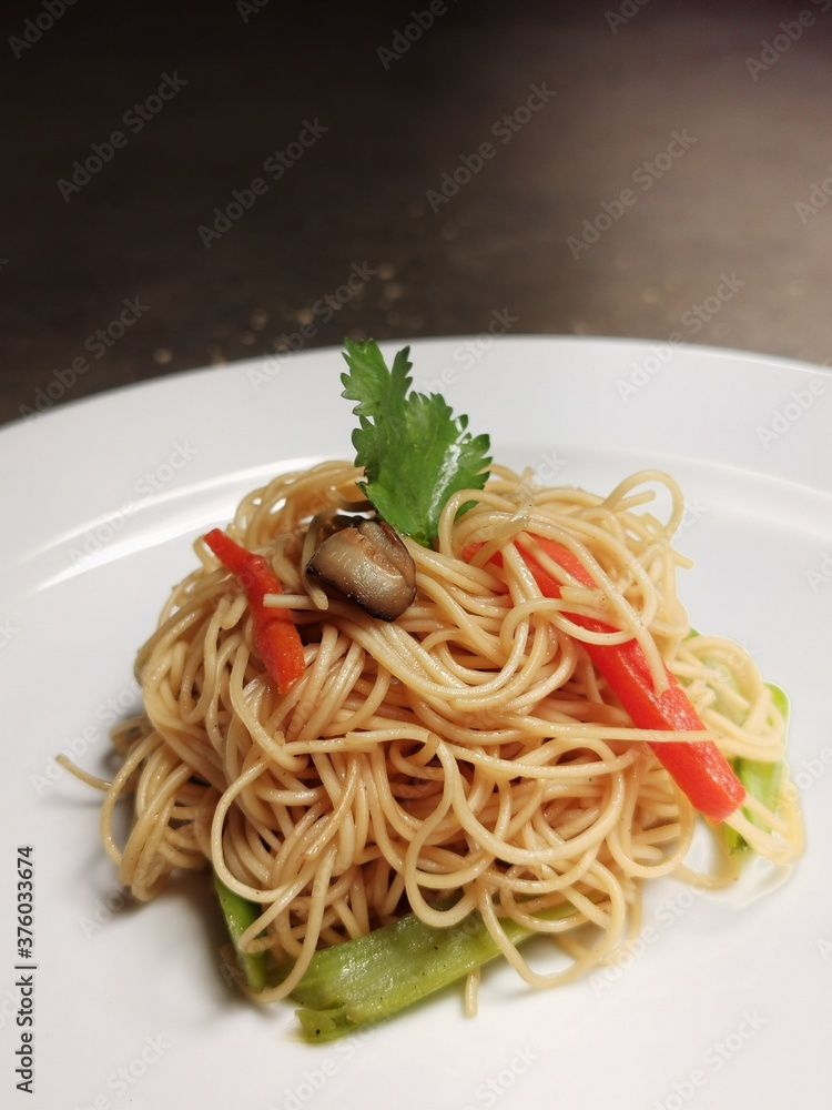 Asian style stir fried rice noodles with vegetables