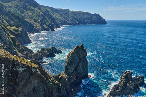Cantabrian coast of Galicia in Ferrol, rocky cliffs above the sea 