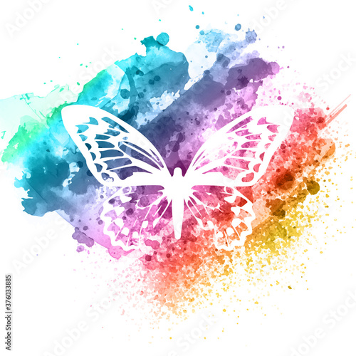 Abstract butterfly design on watercolour texture