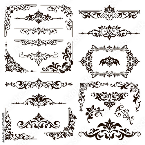 Ornamental design lace borders and corners Vector set art deco floral ornaments elements 