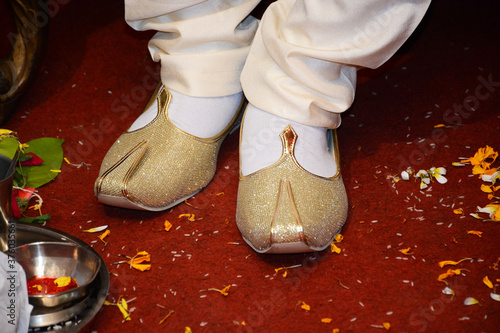 Indian Wedding Groom Diamond Studded Hand Crafted Mojadi Shoes photo