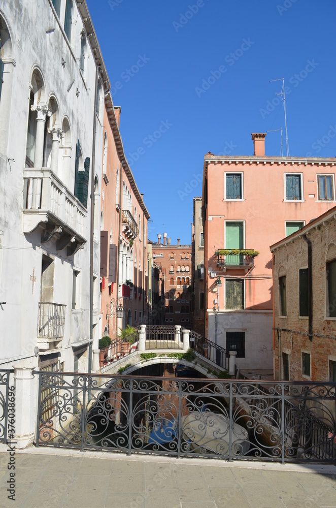 glimpse of the Venetian quarter with canal and bridges